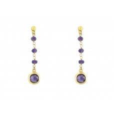 Σκουλαρίκια σε κίτρινο χρυσό με double amethyst πέτρα (Ε42 - PX216)